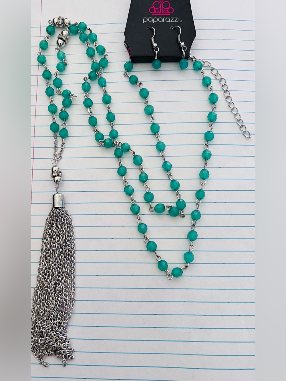 Paparazzi Long Green Necklace with Silver Tassel